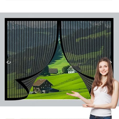 Mosquitera Magnetica Ventana 89 x 62 cm Protección Contra Insectos, Malla Fina, Mantiene El Aire Fresco, Cortina de Protección para Puerta Corredera, Puerta de Salón, Negro