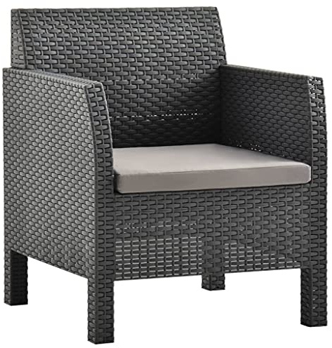MOBCANT Gartenstuhl mit Kissen, Balkonmöbel Terrassenstühle Barstühle Loungestuhl Geeignet für Patio Terrasse Business Exhibition Garten PP Rattan Anthrazit