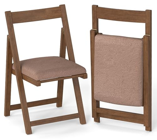 RELAX4LIFE Lot de 2 Chaise Pliante Bois, Chaises Pliantes Salle a Manger, Dossier Incurvé, Repose-Pieds, Chaise Pliante Intérieur Rembourrée, Aucun Montage, Compacte, pour Salon Bureau (Brun Noix)