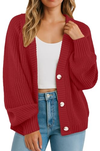 GRECERELLE Cardigan da donna morbido a maniche lunghe, maglione da donna lavorato a maglia, con scollo a V, maglione oversize largo con bottoni, per donne, autunno, inverno, primavera