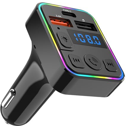 Adaptador de Música para Coche | Receptor FM Inalámbrico para Automóvil | con Puerto Tipo C y Doble USB para Música MP3, Llamadas Manos Libres y Streaming en Vehículos
