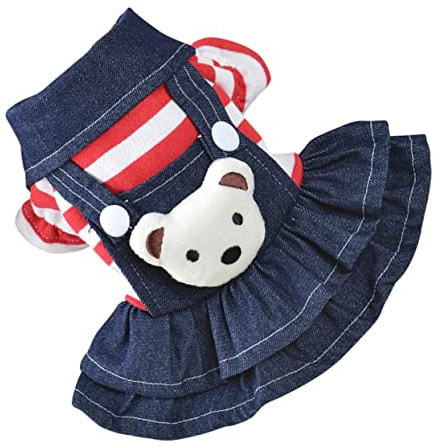 Toyvian Kleid Rot Elegant Für Kleine Hunde Und Katzen Hundekleid Mit Bären Und Streifenmuster Geeignet Für Spaziergänge Outdoor-aktivitäten Und Reisen