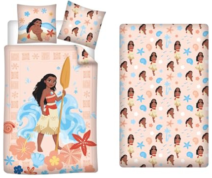 Vaiana 3 Piezas Funda Nórdica Cama 90 140x200 + Funda + Bajera 90x200 Niño | Funda nórdica + bajera 90x200 listo para usar | Vaiana rumbo a la aventura oceánica | Oeko-Tex | Habitación niña