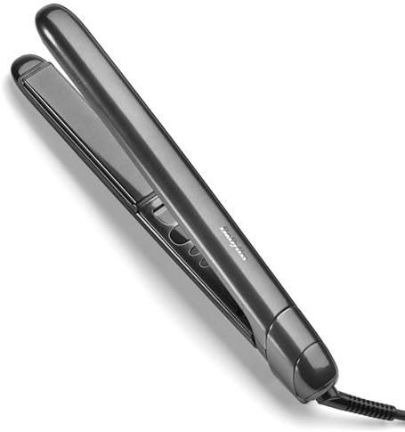 BaByliss Titanium Shine Hair Straighteners - New 2025, Titanium-Ceramic Smooth-Glide Technology, 5 Heat Settings 150-230°C, Worldwide use, Metallic Grey, ST620U