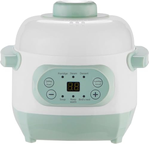 Slow Cooker, 1L Electric Stew Pot with Ceramic Liner, 6 Cooking Modes | Versatile Pot with 24H Timer Reservation Warm Keeping Mini Multifunctional Cooker for Stew Ramen Pasta Soup Porridge (Green)