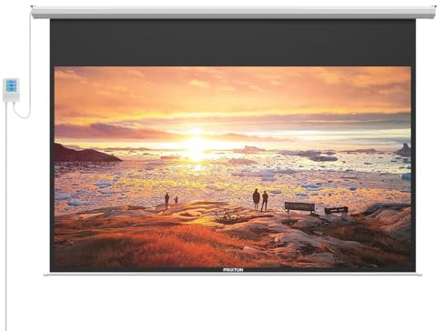 PRIXTON Pantalla de Proyección Cinema MAX con Motor eléctrico, Control Remoto y Manual, Pantalla de 100 Pulgadas, 4 Capas, Material PVC Antiarrugas Lavable