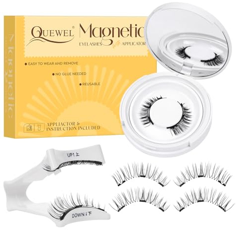 Faux Cils Magnetique, Cils Magnetique Naturel Réutilisables avec Applicateur, Aucune Colle Nécessaire QUEWEL Faux Cils Magnetique facile à porter et à enlever avec instructions (Style-K)