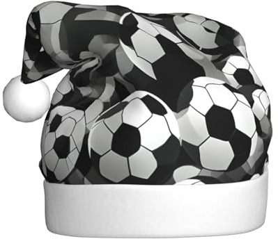 EWQrtyy Schwarz-Weiß-Fußball-Muster-Druck, Gemeinschaftstreffen, Weihnachtsmützen für Unisex, Erwachsene, Frauen, Männer, Bühnenauftritte, Urlaub, Freude