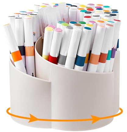 Zasjon Organizer Scrivania, 360 Gradi Portapenne da Scrivania Ruotazione, Porta Pennarelli con 5 Scomparti, Adatto per Scrivania in Uffici, Scuole e Case （Beige）