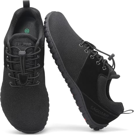 SAGUARO Barefoot Shoes Uomo Scarpe Barefoot Donna Suola in Goccia Zero Sneakers Leggere Scarpe Trail Running Minimalista Antiscivolo — Adatte per Tempo Libero Città Viaggio Nero, Gr.45