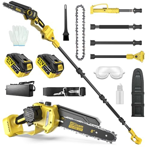 2-in-1 Akku Hochentaster FüR Makita 18v, 8-Zoll Bürstenlose Mini-Kettensäge mit 2 x 4000 mAh Batterien, 4.2 m Reichweite Elektrische Kettensäge für Baum Trimmen Ast Schneiden Gartengerät