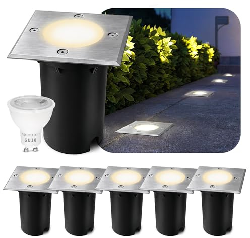 SSC-LUXon 6x KALPA LED Bodeneinbauleuchte IP67 eckig silber gebürstet - LED GU10 2W warmweiß - Außenleuchte Bodenstrahler für Garten und Terrasse