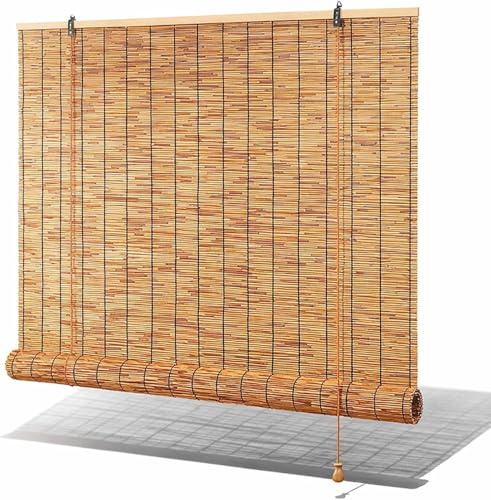 Bambusrollo Outdoor Wetterfest 40-200cm, Schilf Vorhang Für Aussen Balkon Sichtschutz, Rollo Outdoor Wetterfest Sonnenschutz Fenster Außen, Jalousien Ohne Bohren(W40cm x H165cm)