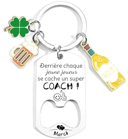 AIMINI Porte clef apéro Rugby - Cadeau papa cadeau papi - Cadeau fête des pères - idée cadeau homme - Porte clef apéro personnalisée rugby apéro cadeau rugby Décapsuleur rugby