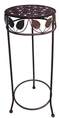 PrimoLiving P-05903 Metal Flower Stool / Side Table Shabby Antique Look Brown Round Size S
