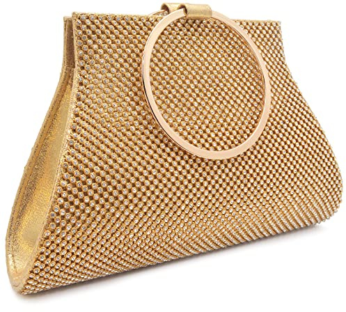 Clutch för kvinnor med kristalltrimning, kvällsväska, Guld, Large