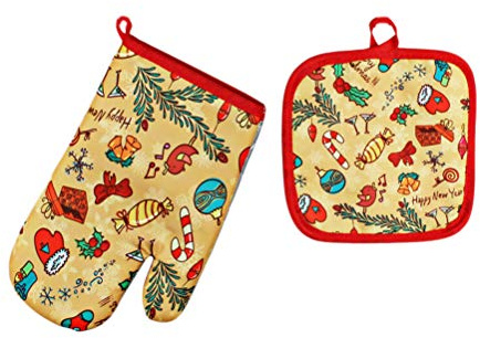 Bestoyard Natale presina da forno guanti fiocchi caramelle campane campane modello Grill guanti Natale decorazione 2 pezzi