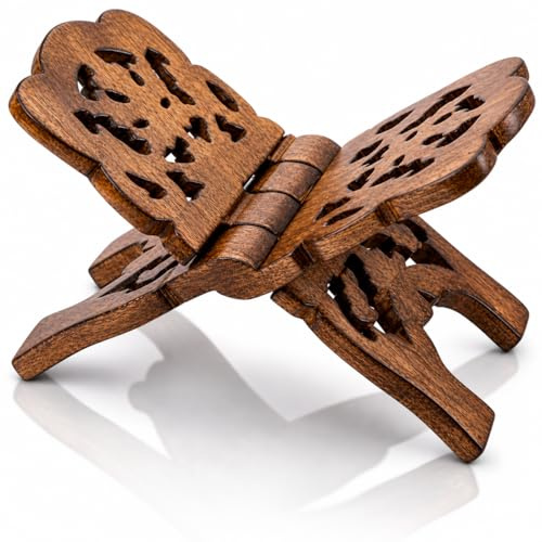 Magnifique support de livre de prière en bois fait à la main pour la rééducation des livres religieux saints pour la lecture libre de la Bible Coran Geeta Repose-livre pliable pour salon traditionnel