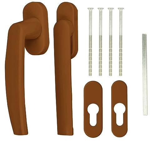 Alu Terrassentürgriff Paar mit Flachgriff für Rollladen, Farbe:Golden Oak RAL 8003