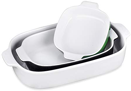 vancasso Baking Set of 3, Rectangular Oven Dish with Handle, Stoneware Bake Pan Ideal for Lasagne/Pies/Casserole/Tapas. (Beige, Green, Black)