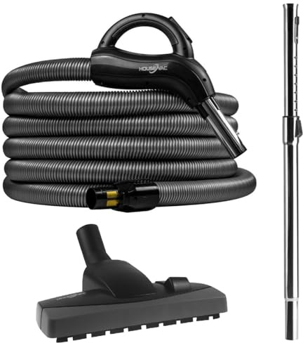 Housevac Reinigungszubehörsatz: EIN Zentralstaubsauger Saugschlauch 10.5m, EIN Teleskoprohr mit Clip, eine Doppelfunktionsbürste für Teppiche und Parkette