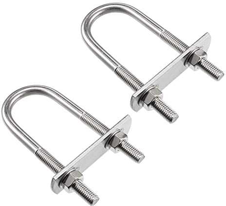 sourcing map Round U-Bolt 1.38(35mm) Inner Width 102mm Length Steel M8 with Nuts, Plate, Washers 2 Set