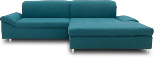 DOMO. collection Ecksofa Mika, Longchair rechts, L-Form, türkis | Longchair rechts mit Armlehnfunktion und Chromfüßen in moderner Optik, 260 x 178 x 80 cm (BxTxH) für hohen Sitzkomfort