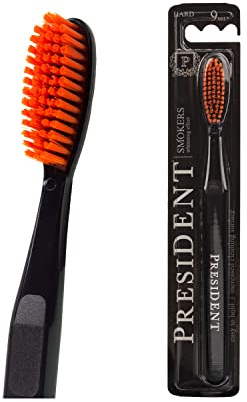PRESIDENT Smokers - Spazzolino da denti appositamente progettato per fumatori o macchie ostinate, 9 MIL (nero/arancione)