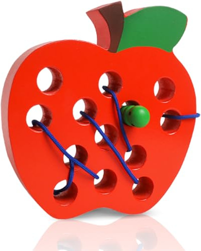 NAODONGLI Lacing Toys for Toddlers,Wooden Threading Apple Baby Travel Toys,Montessori Education Sensory Learning Fine Motor Skills, Wooden Block Puzzle Gifts for 3 Year Old Baby Kids Boys Girls