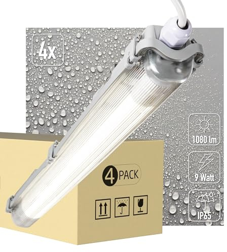 Proventa® EasyBudget LED-Feuchtraumleuchte 60cm 9W 1x Röhre neutralweiss - 4x Sparset