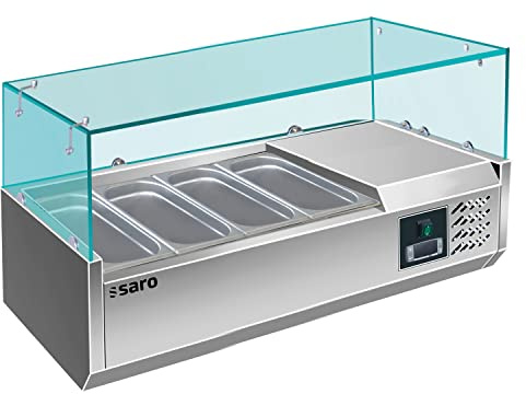 Saro - EVRX 1200/380 Saladette Réfrigérée à Poser pour Restauration, 120 cm, pour 4 Bacs GN 1/3 (Profondeur max. 150 mm), Inox et Verre, Contrôle Numérique de la Température, de +2 à +8 °C