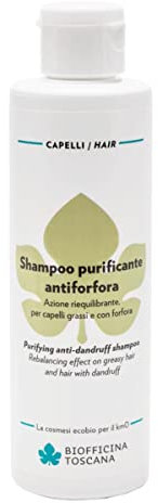 Biofficina Toscana Shampoo antiforfora purificante, 200 ml – Shampoo riequilibrante per capelli grassi e con forfora – Con capelvenere bio toscano e tensioattivi di origine vegetale