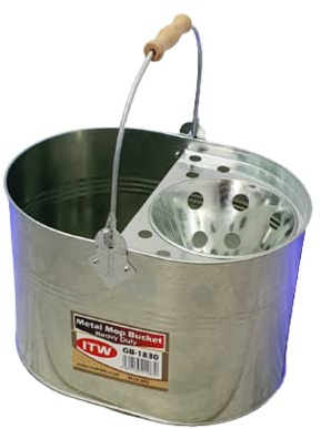 Mopp-Eimer aus verzinktem Stahl, 13 l, groß, verzinkt, industriell, verstärkt, robust, dicker Metall, Stahlmopp-Eimer für Zuhause, Büro, allgemeine Reinigung