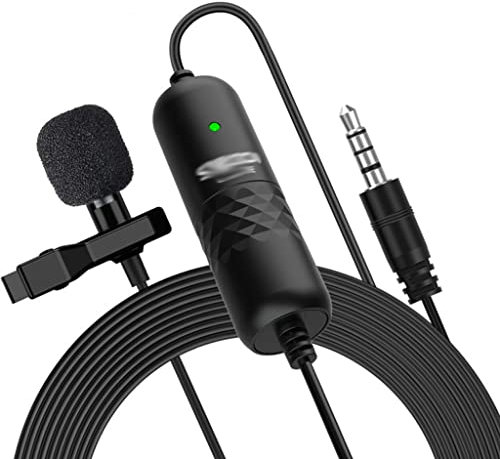 Samnuerly Micrófono Lavalier Profesional Micrófono de Solapa de Condensador omnidireccional con Clip Emparejamiento automático Cable Largo de 6M / 19.7