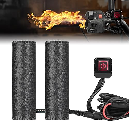 Heated Motorcycle Grip Cover Universal Waterproof, Electronic ATV 12V Motorcycle Hand Grip Heater Warm HOT with Five Gear Temperature Adjustable with Switch (for Most Motocycle Handlebar)