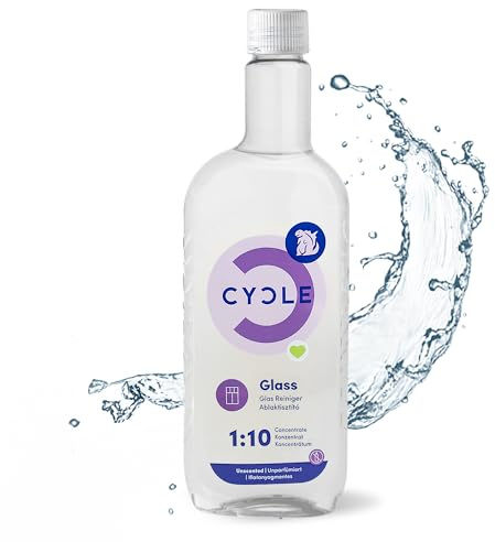 CYCLE Glasreiniger Konzentrat 500 ml – Fensterreiniger mit 100% natürlichen Inhaltsstoffen, streifenfrei & vegan – Für Fenster, Spiegel, Autoscheiben uvm. – Nachfüllpack für 5 l Reinigungsmittel
