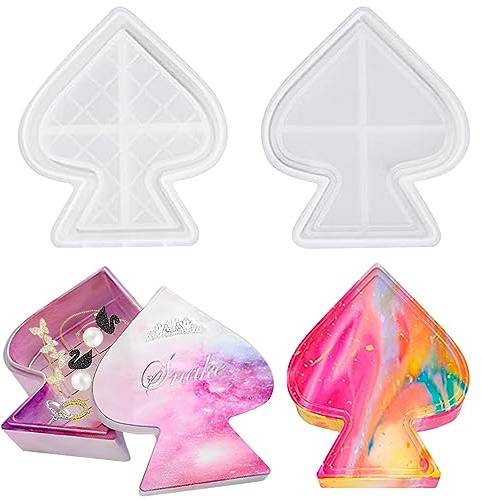 DeryArcle Spades Heart Box Resin Mold Jewelry Case Epoxy Molds Trinket Container Silicone Casting Mould with Lid for DIY Trinket Candy Cosmetic Storage Decoration