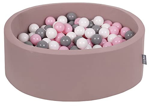 KiddyMoon 90X30cm/200 Balls ∅ 7Cm / 2.75In Baby Foam Ball Pit Made In EU, Heather:White/Grey/Light Pink