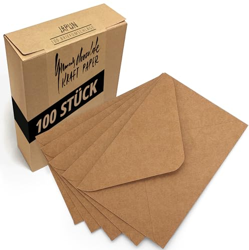 Japun – Briefumschläge (100 Stück) aus braunem vintage Kraftpapier, Kuvert, Umschlag ohne Fenster - DIN C6-162 x 114 mm