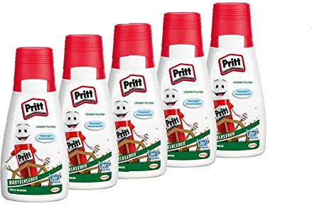 Pritt Bastelkleber, transparent trocknender Alleskleber für Zuhause, Schule oder Büro, weißer Bastelleim für Kinder, 5x 100 g, 9H PAKC2