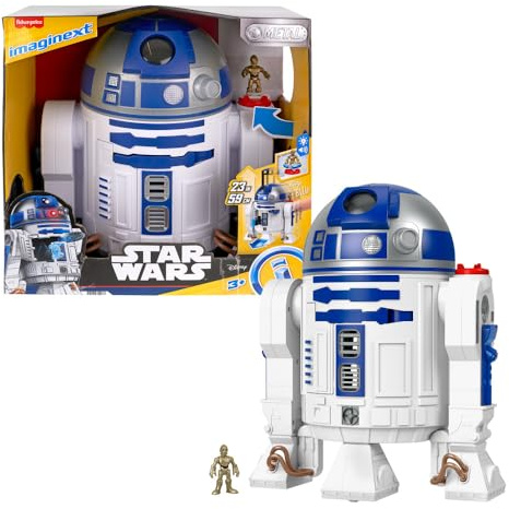 Fisher-Price – Imaginext Figurine de 44,5 cm Star Wars R2-D2 avec Effets sonores Lumineux et clé de Personnage en métal C-3PO, pour Enfants à partir de 3 Ans, HXG52