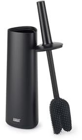 Joseph Joseph Flex 360, Ensemble Brosse WC Toilette et Support, Tête de Brosse Remplaçable, Anti-Goutte, Anti-Bouchon, Triple Action, Noir Mat