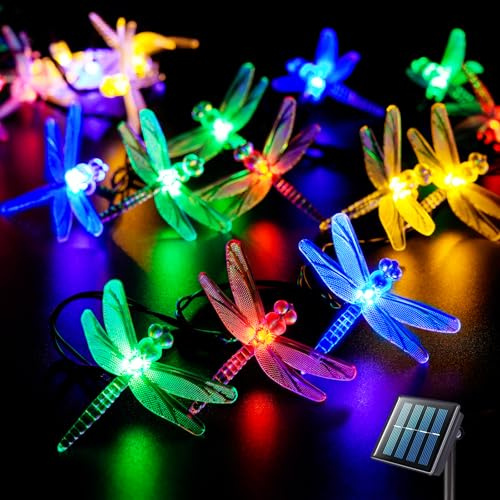 JMEXSUSS Solar String Lights Outdoor Waterproof, Solar Christmas Lights for Garden Patio Yard Tree Party Christmas Decorations, Dragonfly