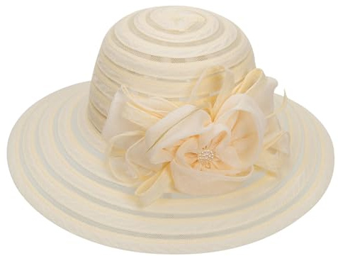 Hochzeitshüte für Damen, Brautmutterhut, breite Krempe, Organza-Sonnenhut, Beige-a, M