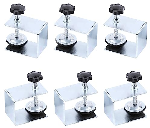 6 C-Klemmen verzinkt mit Schutzpads für Schubladen | Sechs verzinkte Schubladenklemmen mit Schutzpads zum Ausrichten und Fixieren von Frontplatten bei der Möbelmontage.