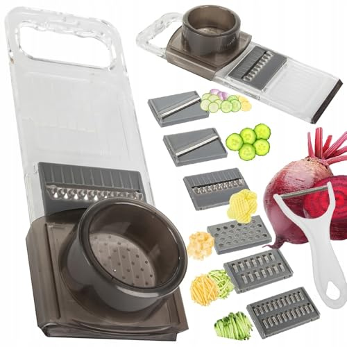 Affettatrice 6 in 1 per Frutta e Verdura, Taglia Grattugia Trita Pela, Multifunzione Pela Patate Carote Verdure Cipolle Verdure, Anti Scivolo 6 lame Presa Comoda, Cubetti Listarelle Uova Formaggio