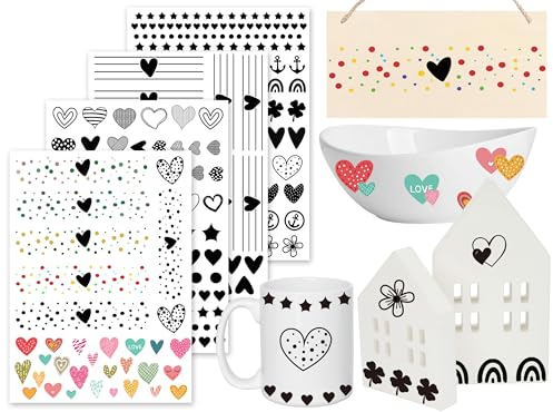 Sugeru Rub On Sticker - 4PCS Set | Sprüche Deko für Geburtstag, Raysin Keraflott, Silikonformen Gießformen, Hochzeit, Familie Folie für Möbel, Glas, Holz, Fotoalbum, Aufkleber Aesthetic (Herz)