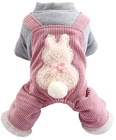 YWBleked Sommer Hunded Shirts Haustier Hund Winter Warm Plus Samt Dicke Kleidung Kaninchen Druck Overalls Vierbeinige Kleidung Gassi Zubehör (Pink, XL)