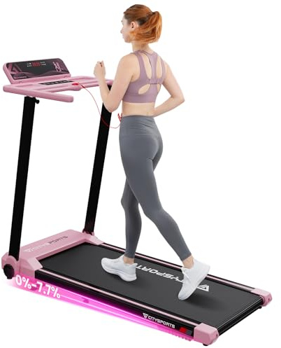 CITYSPORTS Tapis de Course,Tapis Roulant Pliable 12 km/h,avec Affichage LED,APP et 360° Tablet Holder,Walking Pad Compact pour la Maison et Le Bureau(Pink)