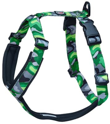 FINNERO CAMOCOLOR Hunde-Y-Geschirr, gepolstert, reflektierend, verstellbar – Anti-Zug-Brustgeschirr für Welpen und aktive Hunde – L, Green